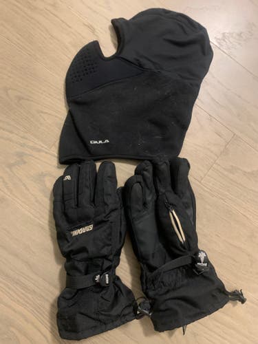 Black Small / Medium (used for older Teen) Face Mask (Used) and Gortex long Gloves for Sking