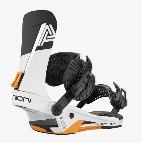UNION 25/26 ATLAS SNOWBOARD BINDINGS WHITE/ORANGE LARGE, NEW