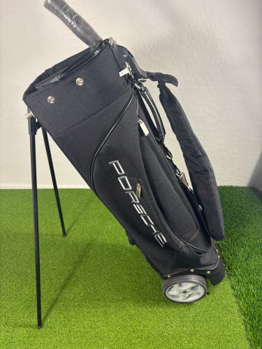 Porsche Wheeled Golf Stand Bag + Matching Travel Bag Black Rain Hood