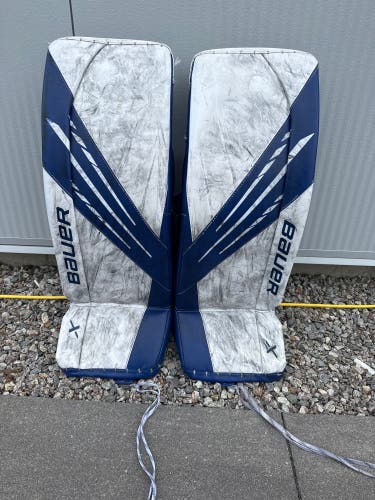 Blue & White Bauer Vapor 3X Goalie Leg Pads (Used) | Senior Medium (34+)