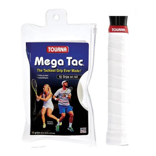 Tourna Mega Tac Extra Tacky Overgrip, White, 10-Pack