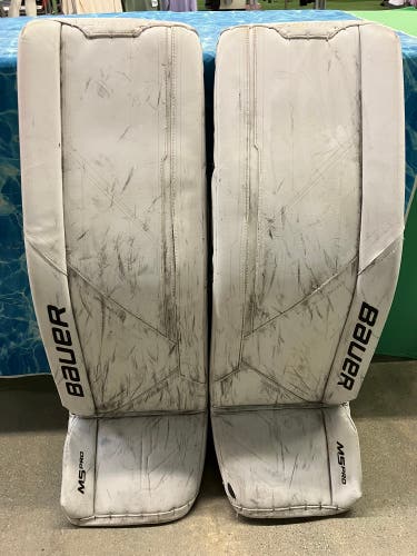 White 36" Senior Bauer Supreme M5 Pro Goalie Leg Pads (Used)