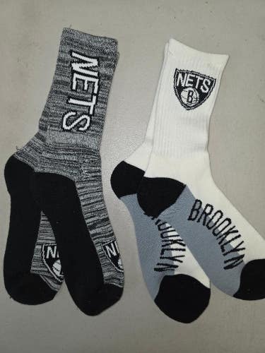 ST10 Mens NBA BROOKLYN NETS Crew Socks Lot of 2 Pair LARGE New