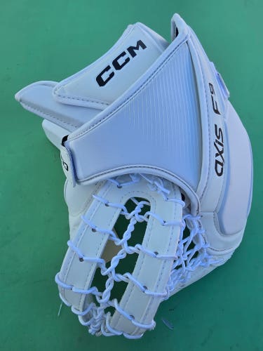 White Senior CCM Axis F9 Goalie Glove Regular