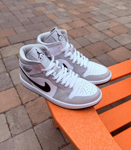 Women’s Nike Air Jordan 1 Mid Basketball Shoes White/Light Smoke Grey US Size 8