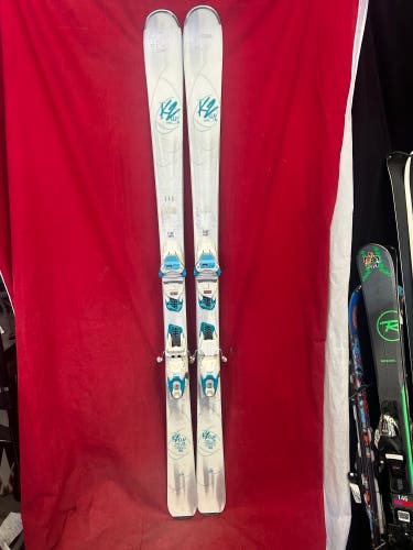 Skis: K2 Luvit 76  all-mountain 163cm skis, Bindings: Marker compact quick clik