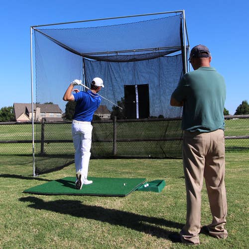 Cimarron 10x10x10 Masters Golf Net with Frame Kit, 5x5 TeeLine Golf Mat, & Ball