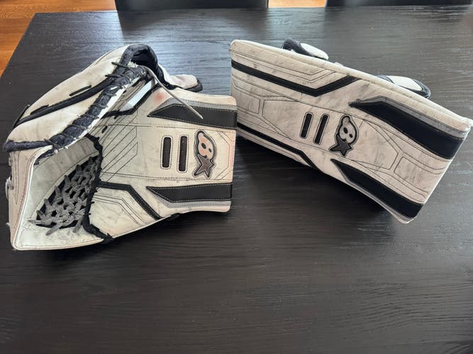 Brians Optik 3 Goalie Glove & Blocker Set, White/Black, Regular (Catch Left), Senior
