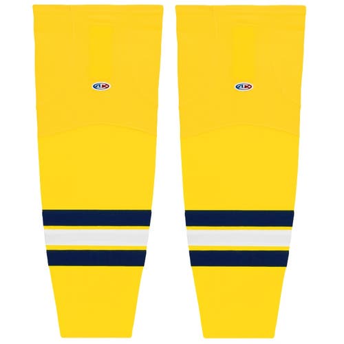 Athletic Knit HS2100-590 2011 Michigan Maize Cut&Sew Mesh Ice Hockey Socks - Youth 21"
