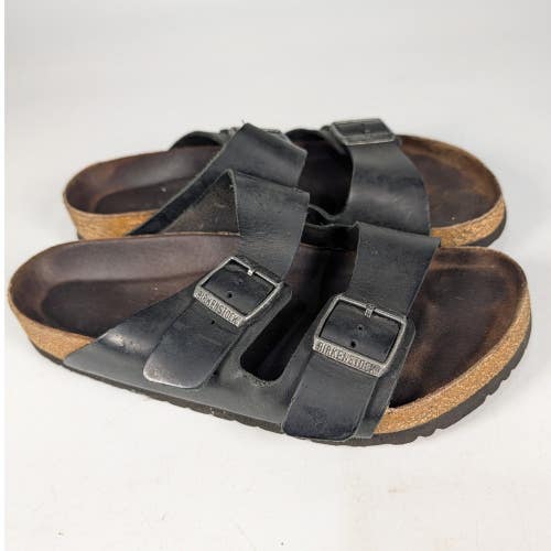 Birkenstock Arizona Black Oiled Leather Two Strap Sandals Womens 41 L10