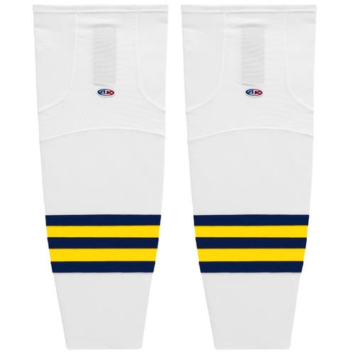 Athletic Knit HS2100-591 2011 Michigan White Cut&Sew Mesh Hockey Socks - Senior XL Wide 30"