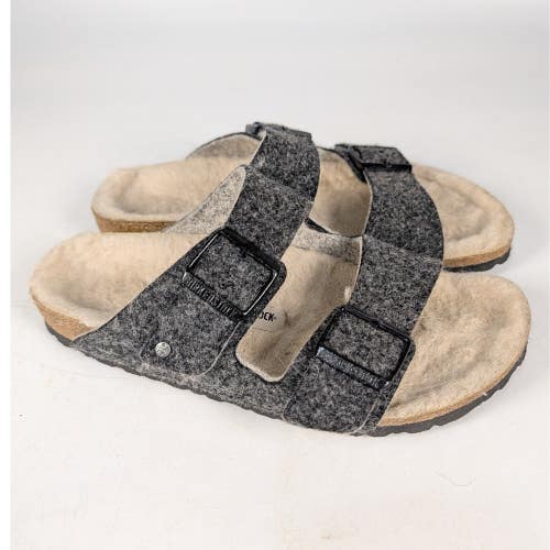 Birkenstock Arizona Shearling Wool Felt Sandals Anthracite Grey EU 39 US 8