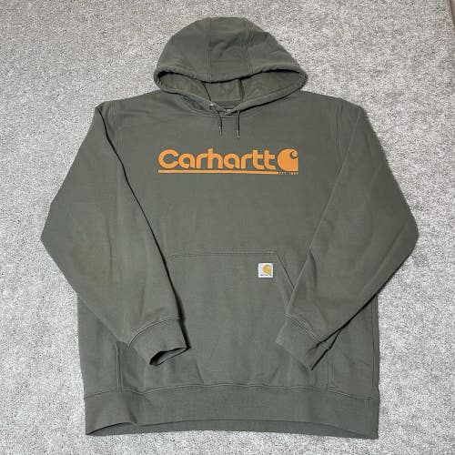 Carhartt Rain Defender Mens XL Loose Fit Pullover Hoodie Dark Green Orange