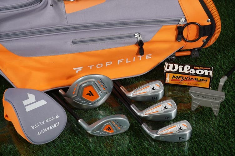 Junior's 9pc. Top Flite Hybrid Golf Set RH, Orange Stand Bag ~ Kids 53-60" Tall