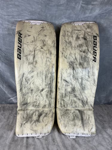 White 34" Senior Bauer Supreme Ultrasonic Goalie Leg Pads (Used)