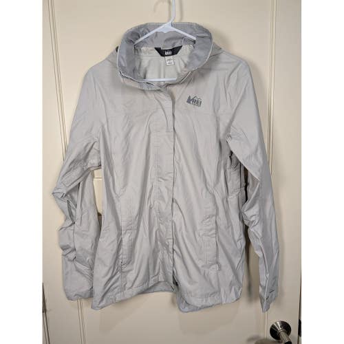 REI Co-op Womens Rain Jacket Gray Hooded Waterproof Ripstop Shell Large