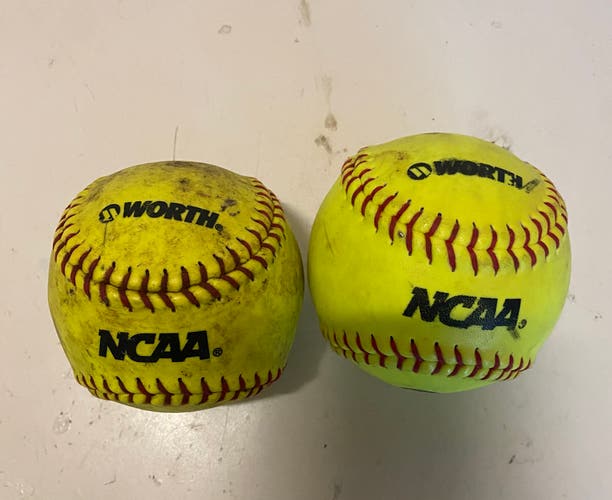 Pair of Worth 12" NCAA Recreational Fastpitch Softballs (Used)