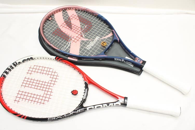 TWO (2) WILSON ENTRY LEVEL TENNIS RACQUETS (4 1/4) SIX ONE COMP / HOPE. NEW GRIP