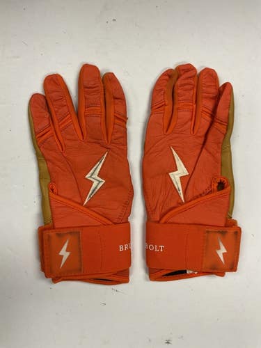 Used BRUCE BOLT BATTING GLOVES BB/SB Batting Gloves Orange MD 11855-S000211169