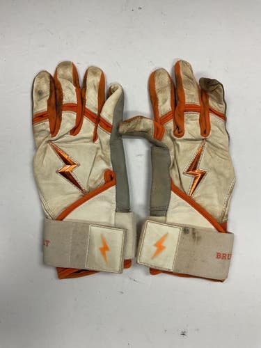 Used BRUCE BOLT BATTING GLOVES BB/SB Batting Gloves Orange And White MD 11855-S000211170