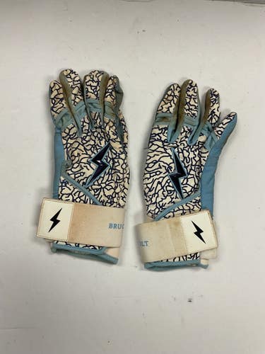 Used BRUCE BOLT BATTING GLOVES BB/SB Batting Gloves Carolina Blue And White MD 11855-S000211167