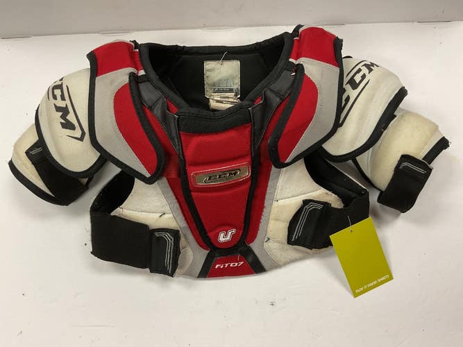 Used CCM U+ FIT07 Junior Shoulder Pads White/Black/Red SM 11855-S000210837
