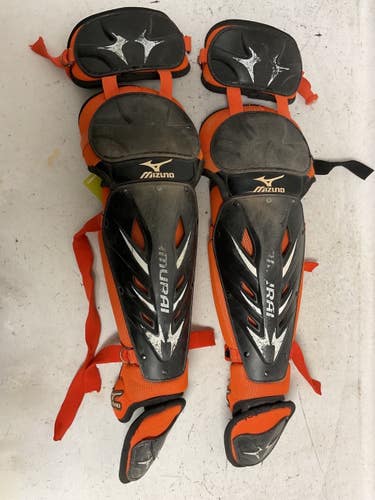 Used Mizuno SAMURAI Catchers Leg Guards Black And Orange Adult 11855-S000210441