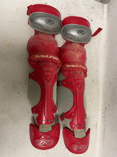 Used Rawlings CATCHERS SHIN GUARDS Catchers Leg Guards Red Adult 11855-S000210428