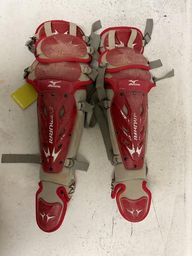 Used Mizuno SAMURAI YTH Catchers Leg Guards Grey And Red Youth 11855-S000210405