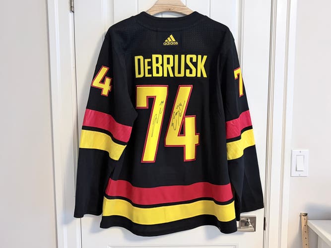 Authentic Adidas Vancouver Canucks Jake DeBrusk Bear Autograph Skate Jersey 56