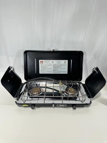 #526 Century 2-Burner Portable Propane Camping Stove w/ Windshield Black