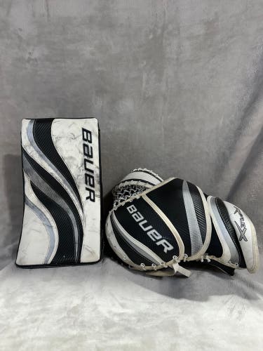 White Senior Bauer Re-Flex RX8 Goalie Glove & Blocker Regular (Used)