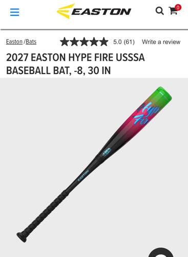 2027 Easton Hype Fire Composite USSSA Certified Bat (-8) 22 oz 30" (Used)