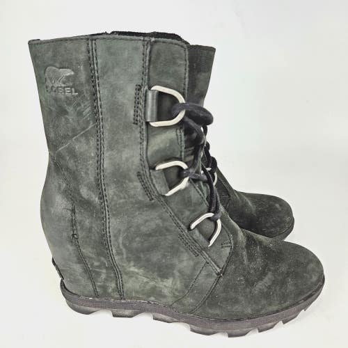 Sorel Joan Of Arctic Wedge II Ankle Boots Women's 7.5 Black Leather NL3018-010