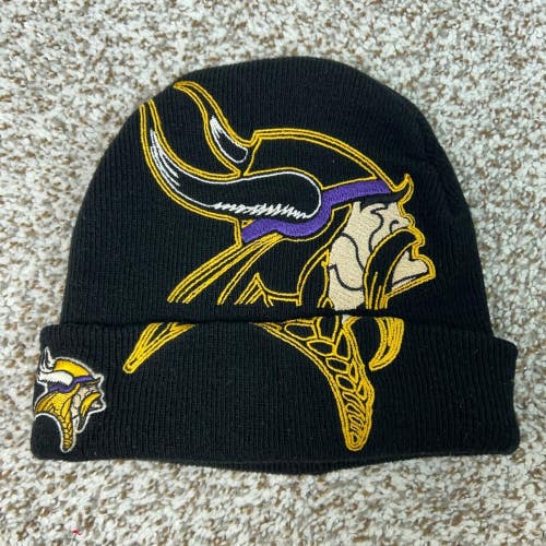 Minnesota Vikings Hat Mens One Size Black Football NFL Beanie Knit Big Logo Cap