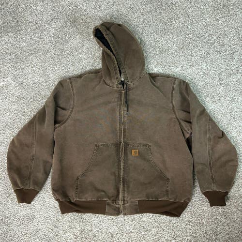 Vintage Carhartt Jacket Men 2XL Brown Workwear Hood Canvas Thermal Duck Thermal