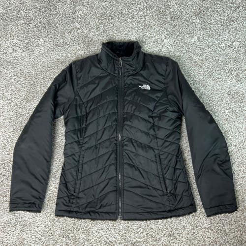 North Face Jacket Womens Medium Black Reversible Quilted Fleece Sherpa Mossbud