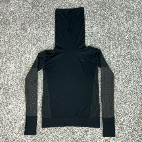 Nike Shirt Womens Small Black Training Cowl Neck Mesh Long Sleeve Activewear Top