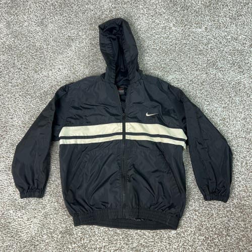 Vintage Nike Jacket Womens Medium Black Activewear Windbreaker Hooded Zip Swoosh