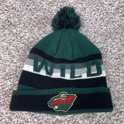 NHL Hat Boys One Size Green Winter Minnesota Wild Hockey Knit Beanie Youth Logo