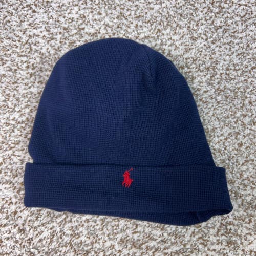 Polo Ralph Lauren Hat Mens One Size Navy Red Pony Winter Knit Thermal Beanie