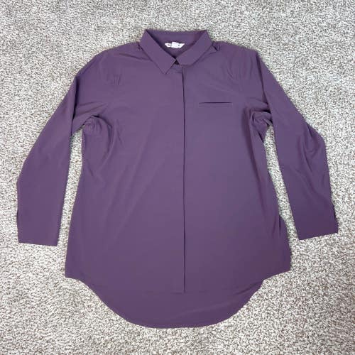 Athleta Shirt Womens Large Purple Travel Urbanite Hidden Button Stretch Active