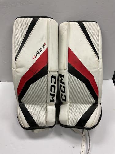 Used CCM YT FLEX 3 Goalie Leg Pads Youth White/Black/Red 22" 11855-S000211303