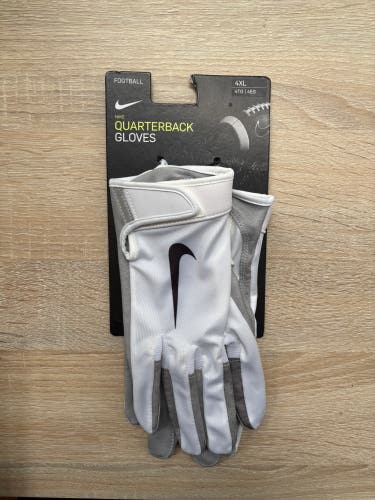 Nike Football Gloves Quarterback Men's 4XL NFL QB Gloves White/Wolf Grey/