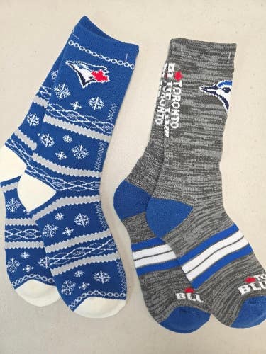 ST7 Mens MLB TORONTO BLUE JAYS Crew Lot of 2 Pair Socks LARGE NEW