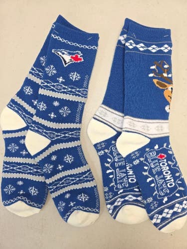 ST8 Mens MLB TORONTO BLUE JAYS Crew Lot of 2 Pair Socks LARGE NEW