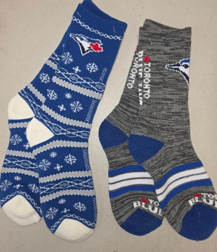 ST10 Mens MLB TORONTO BLUE JAYS Crew Lot of 2 Pair Socks LARGE NEW