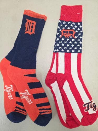 ST4 Mens MLB DETROIT TIGERS Crew Lot of 2 Pair Socks LARGE NEW