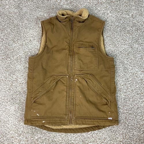 Lee Vest Mens Small Brown Workwear Sherpa Lined Canvas Full Zip Utility Paint