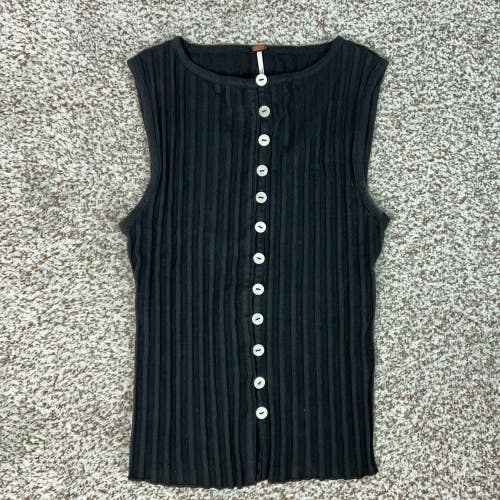 Free People Top Womens Extra Small Black Casual Ribbed Button Front Tank Shirt